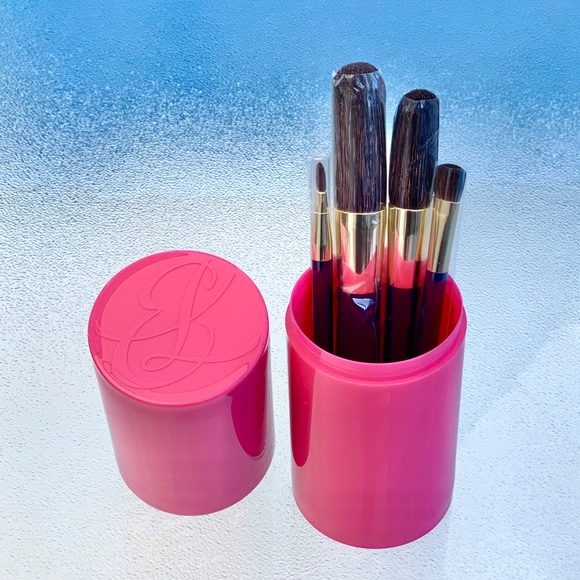Estée Lauder 4 Makeup Brush Set with Bright Pink Storage Travel Case - Picture 2 of 5